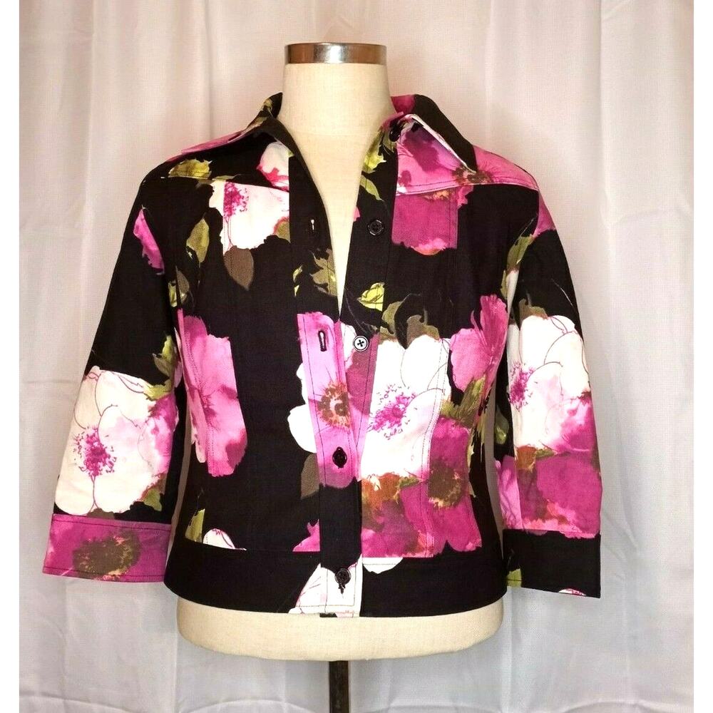 Dana Buchman Denim Jacket Pink & Black Floral Size 6